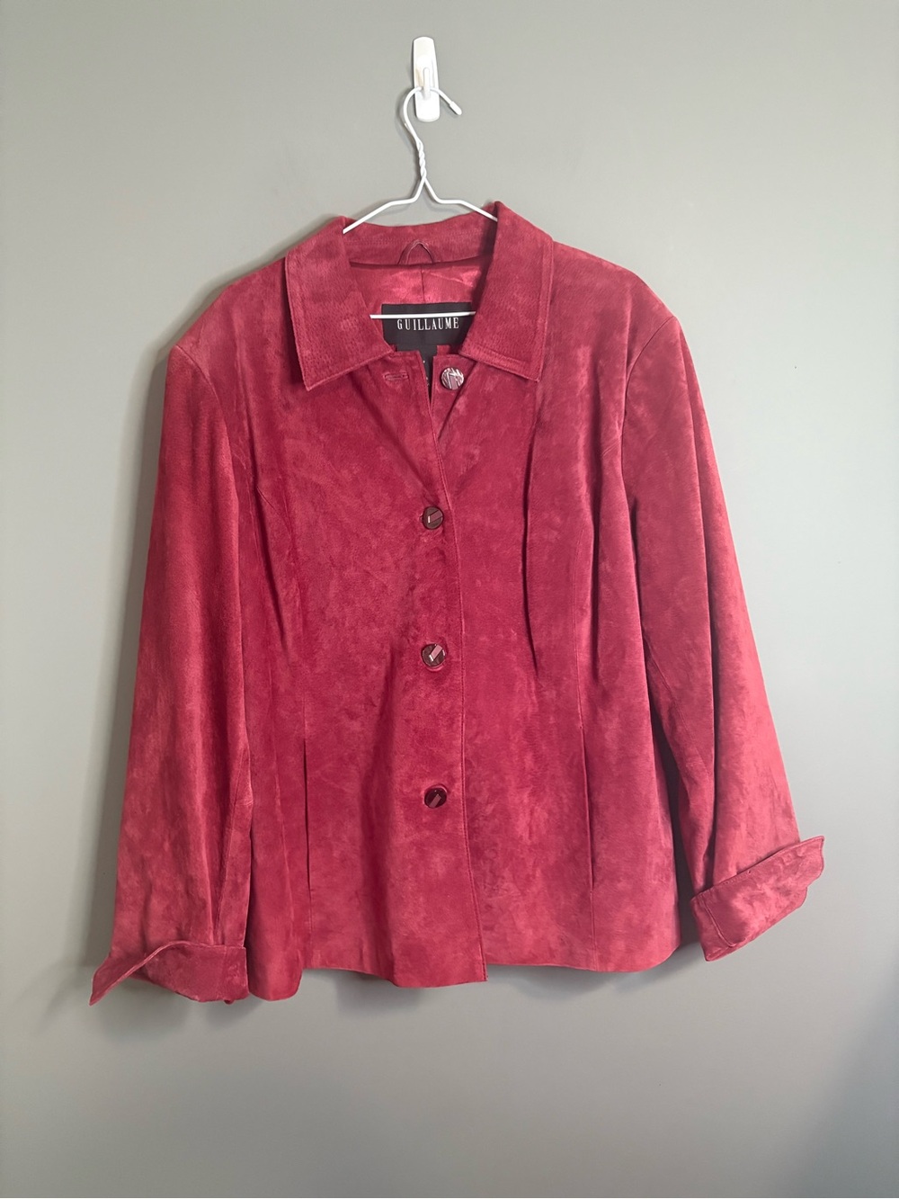 Guillaume Genuine Leather Jacket Red Suede Button Front Oversized Fit - Picture 5 of 8